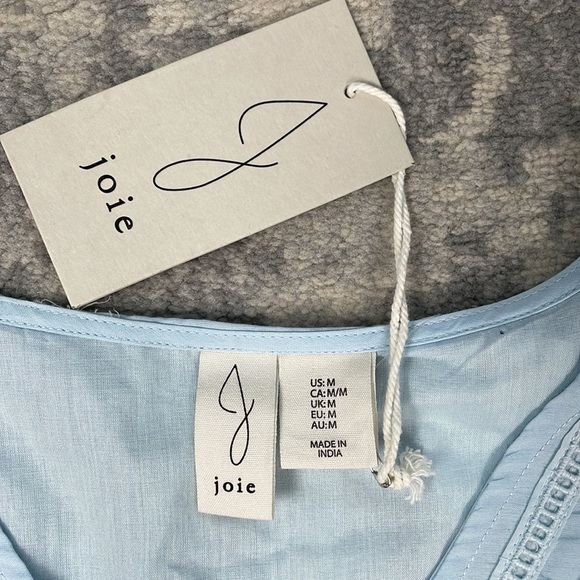NWT Joie V Neck Ruffle Eyelet Dress Baby Blue Drawstring Waist Summer Sz M - Picture 8 of 10